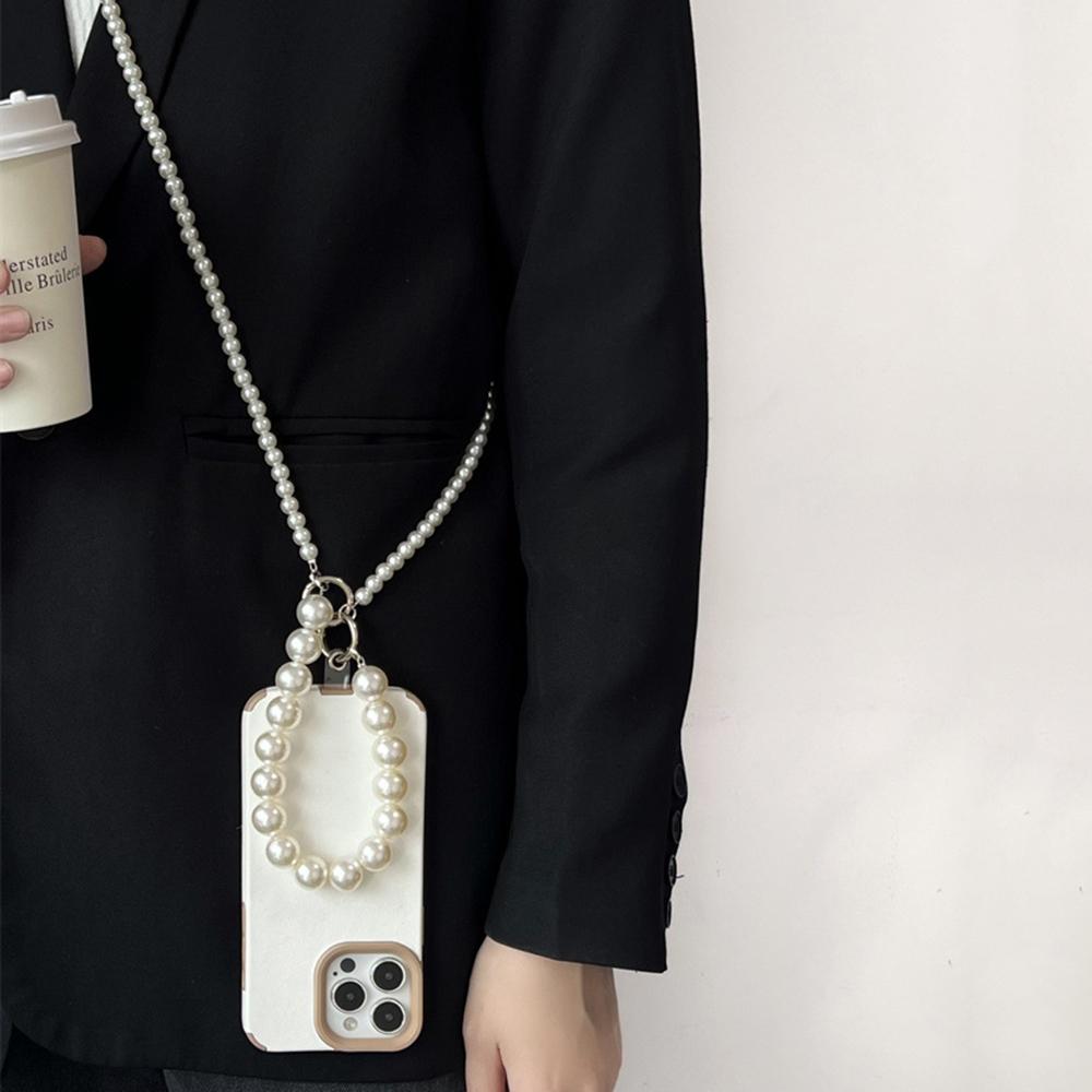 Women Korean Pearl Chain Mobile Phone Hanging Rope Handheld Shoulder Strap Detachable Back Crossbody Lanyard Anti Lost Pendant