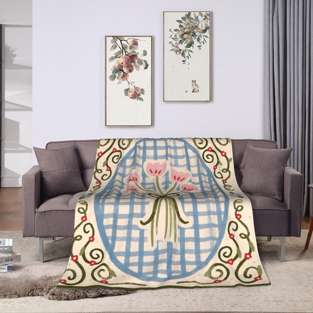 Border Painting Art Flower Plush Blankets Girls Boys Flannel Throw Blanket For Couch Bed Super Soft Custom DIY Quality Bedspread