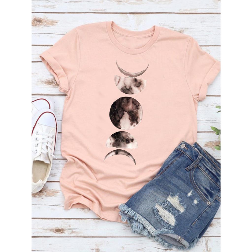 Women's Fashion Short-sleeved Casual T-shirt Clothes Summer  Clothing Ladies Print Graphic Tops