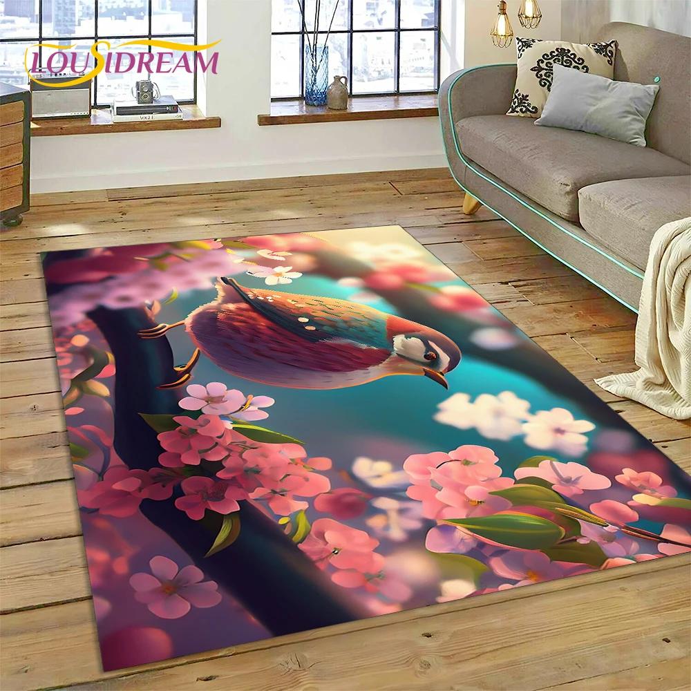 Cute Dream Birds Parrot Peacock Cartoon Rug Carpet for Living Room Bedroom Decor,floor Mat Non-slip Decoration for Sofa Doormat