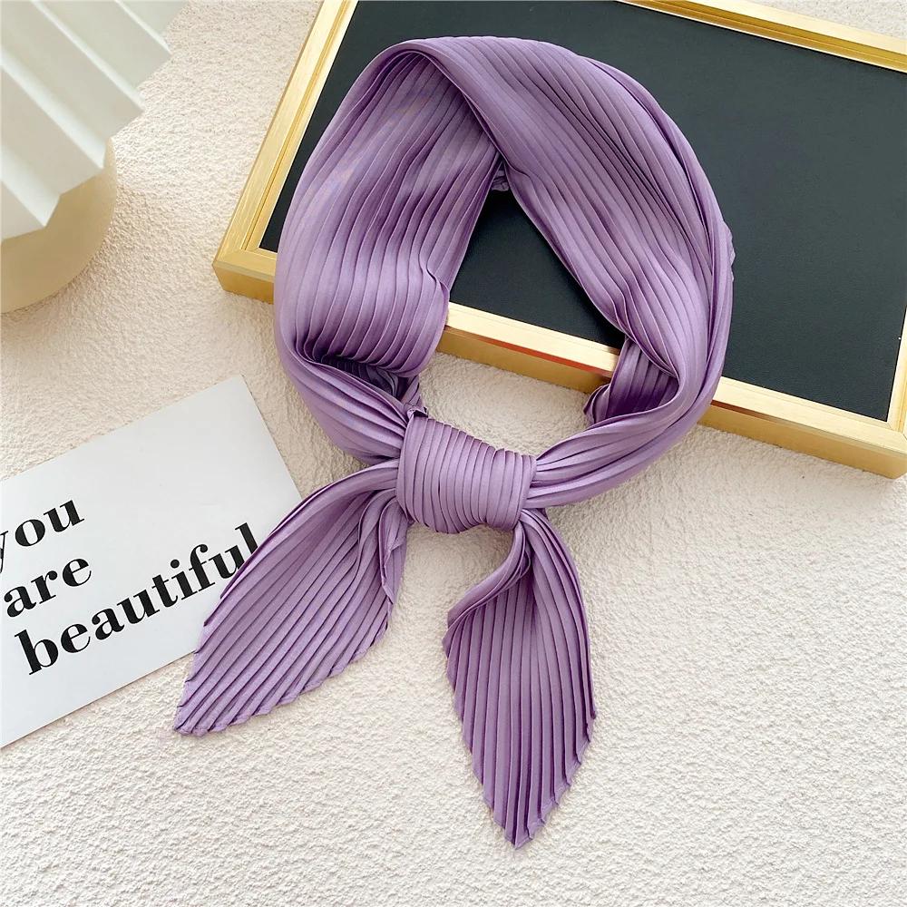 Women Square Scarf Skinny Ribbon Head Neck Small Pleated Hair Tie Band Kerchief Satin Foulard Scarves Headscarf Neckerchief