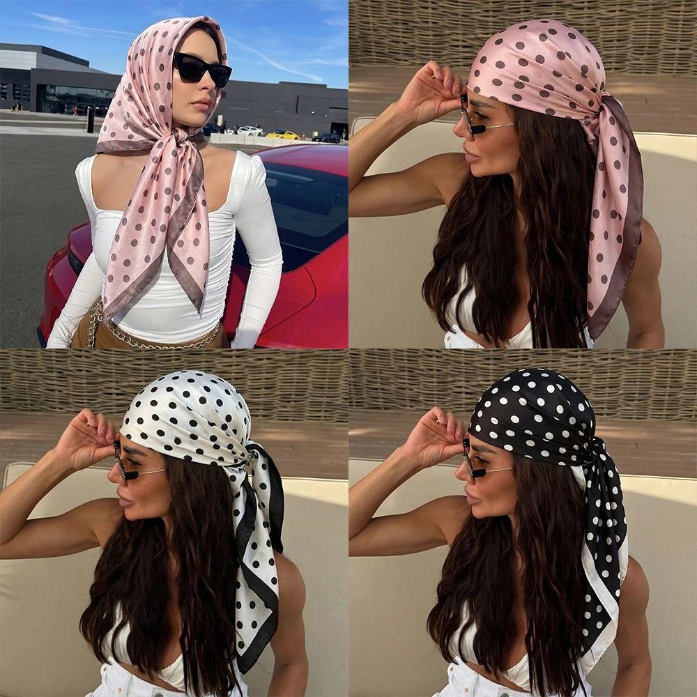 90cm Dot Print Square Scarf Dot Pattern Silk Scarf Fashion Head Scarf Women