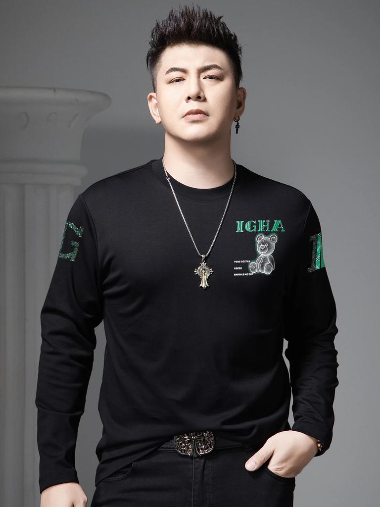 European Station 2026 Spring New Round Neck Long-Sleeve T-Shirt Men's Trendy Bear Print Base Shirt Casual Top