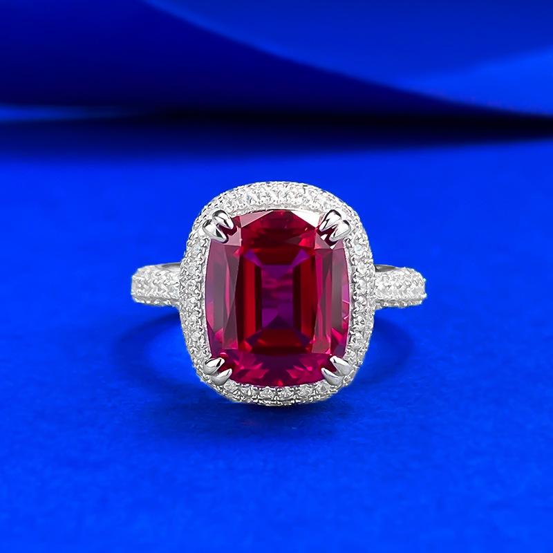 Xian Can Jewelry Серебро S925 Кольцо с паве 9x11 мм Цвет «Голубиная кровь», Европейский и Американский стиль, Прямой эфир Xiaohongshu.