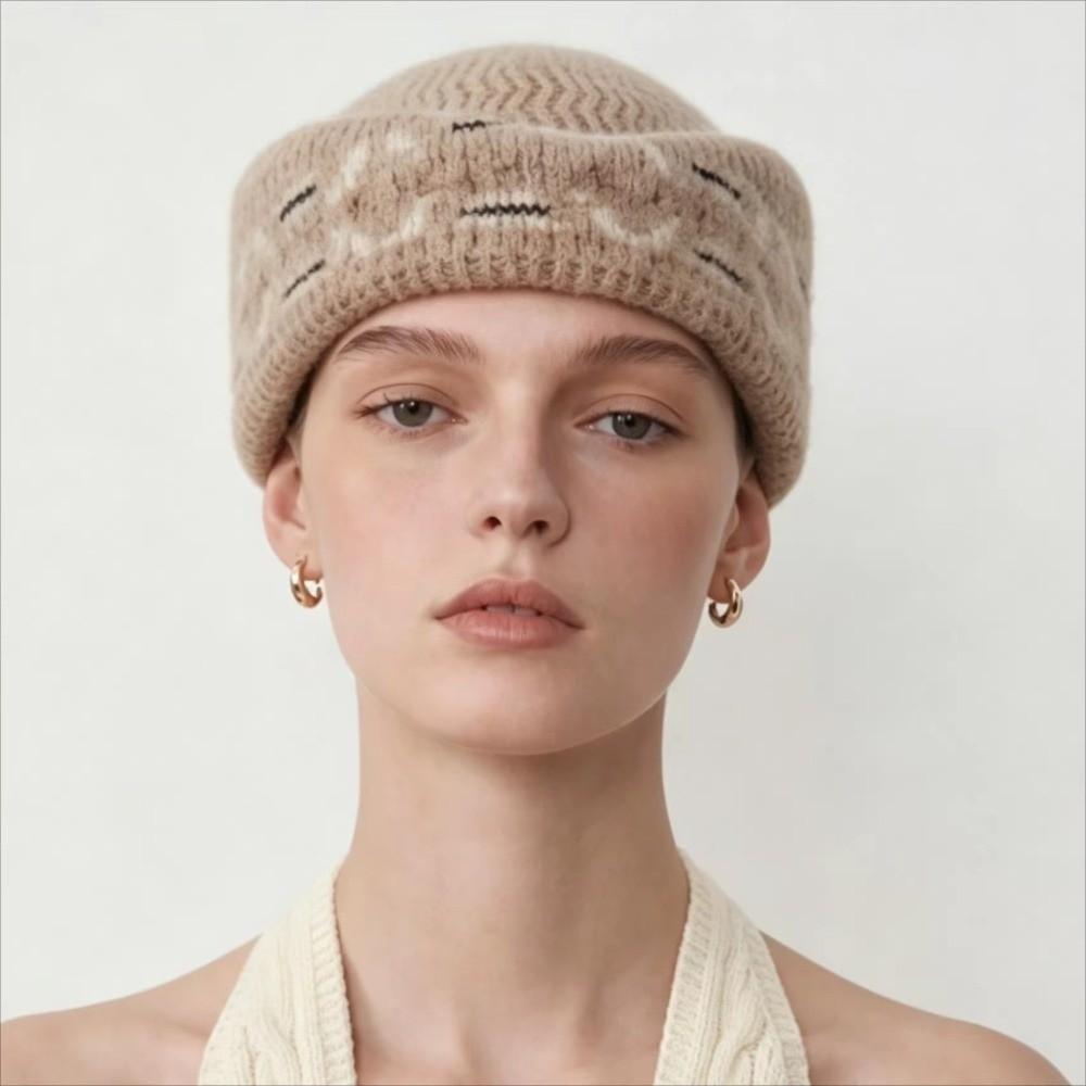 Fair Isle Pattern Stewardess Beret Hat Faux Fur Trim Teardrop Hat New Pillbox Hat For Women