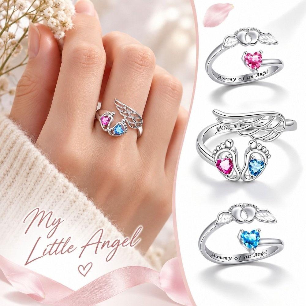 Rhinestone Embellished Angel Footprint Wing Ring Open Band Fashion Band Evening Wear