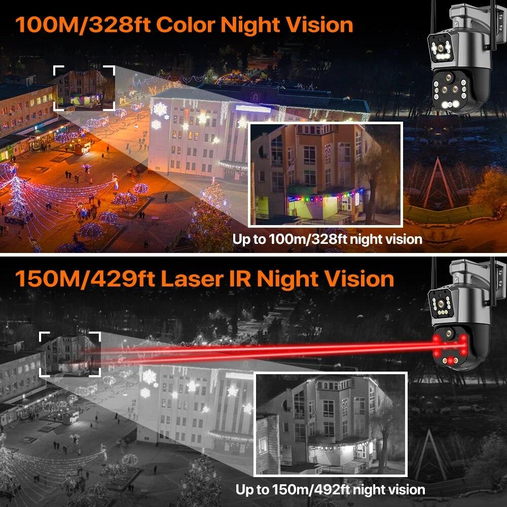 16MP 8K Wifi IP Camera 20X Zoom Four Lens Outdoor Wireless Security Camera PTZ 360 Smart Home Security Protection CCTV Wifi Surveillance Cameras