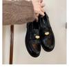 Grape Mother, the Same Style, Retro Loafers, Round Head, Small Gold Coins, British Style Leather, Black Single Shoes, Women's Small Leather Shoes.