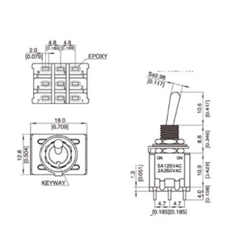 1 шт. 5A/125V-2A/250V AC MTS-402 Кнопочный переключатель 9-контактный тумблерный переключатель Красный 2/3 положения ВКЛ-ВКЛ DPDT Миниатюрные тумблерные переключатели
