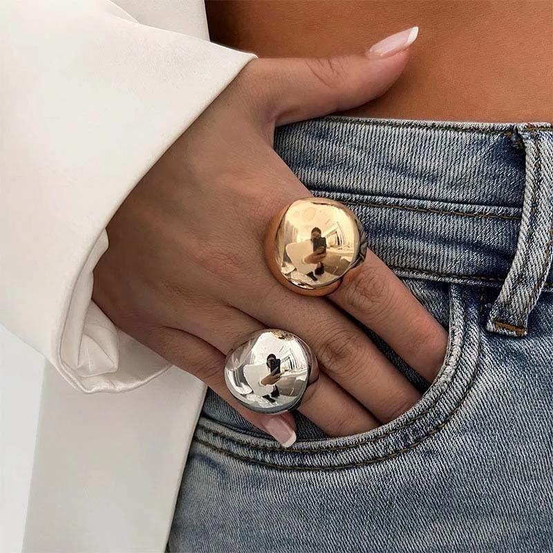 Exaggerated Metal Round Ball Shape Ring for Women Fashion Geometric Punk Rings Trendy Luxury Versatile Party Wedding Jewelry