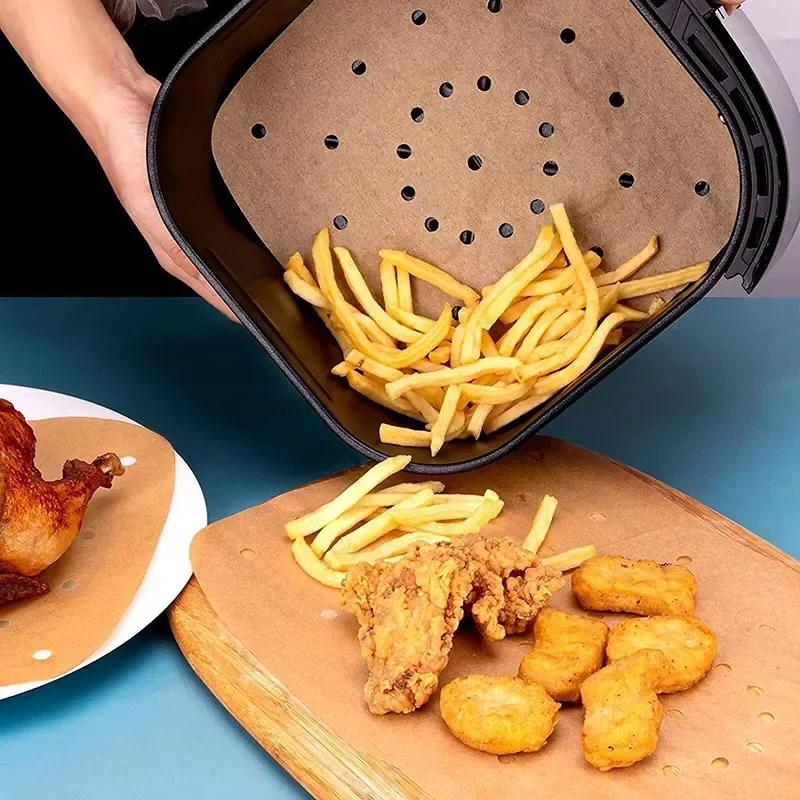 8.5 Inch 100 Piece Perforated Air Fryer Baking Oil Absorbing Paper for Household High-temperature Resistant Silicone Tin Papers