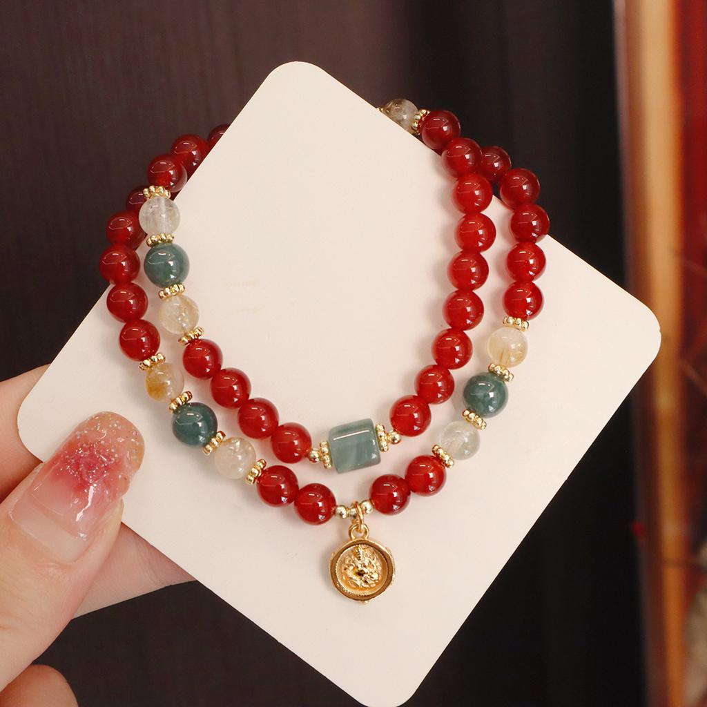 Natural Double Circle Agate Bracelet Fashion Women Daily Jewelry Lucky Gift