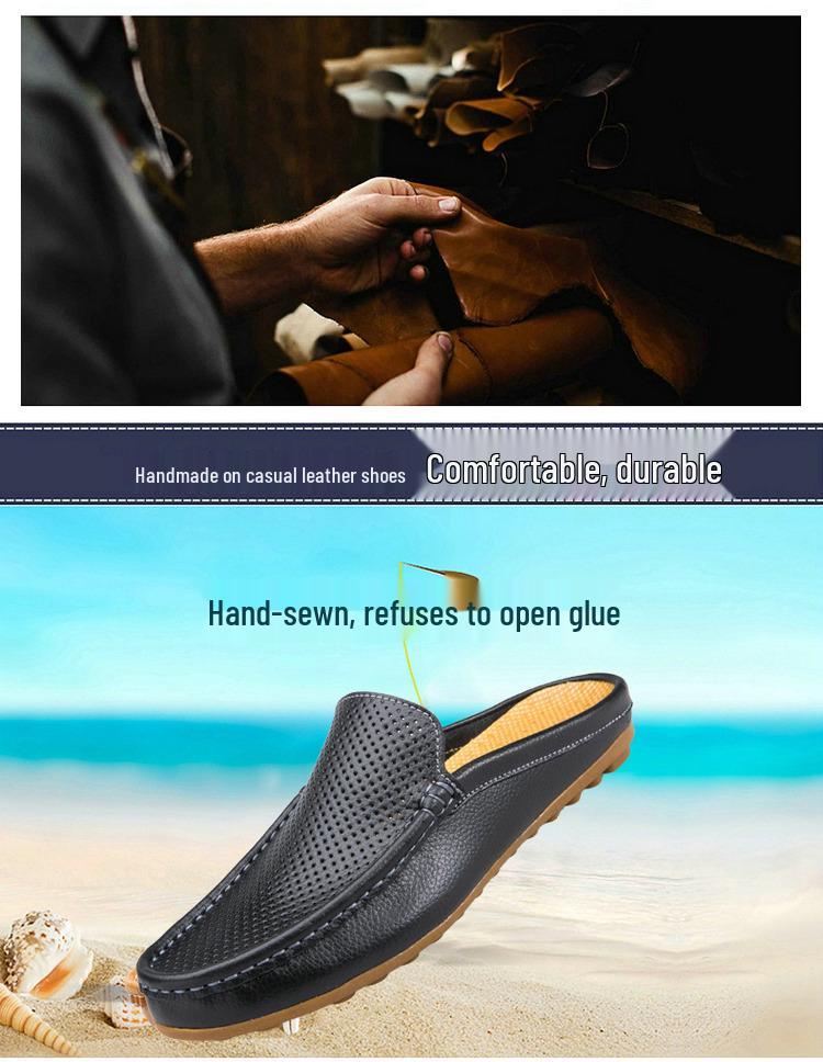 Men's Genuine Leather Closed-Toe Sandals - Breathable Summer Thong Shoes
