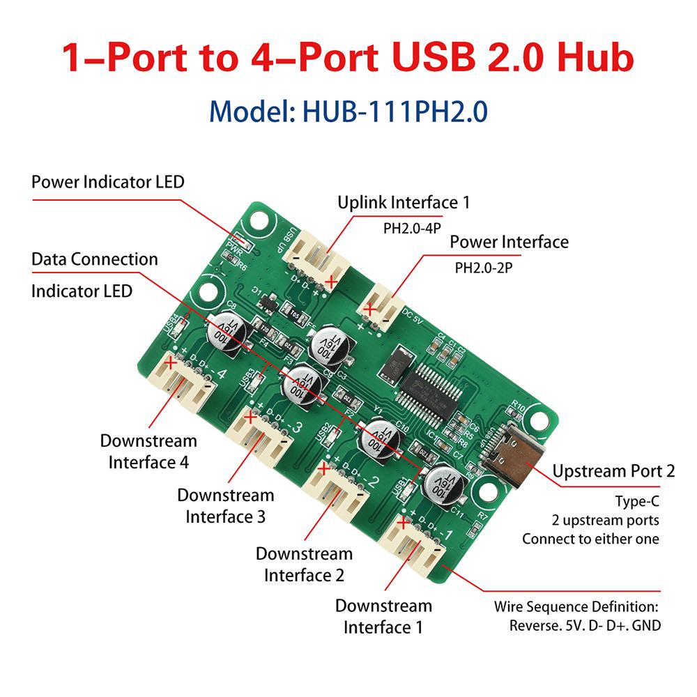 USB 2.0 HUB 1-to-4-Port Splitter USB Hub 4-port Electronic expansion PH2.0 XH2.54 for keyboards,mice,USB drives,printers,webcams
