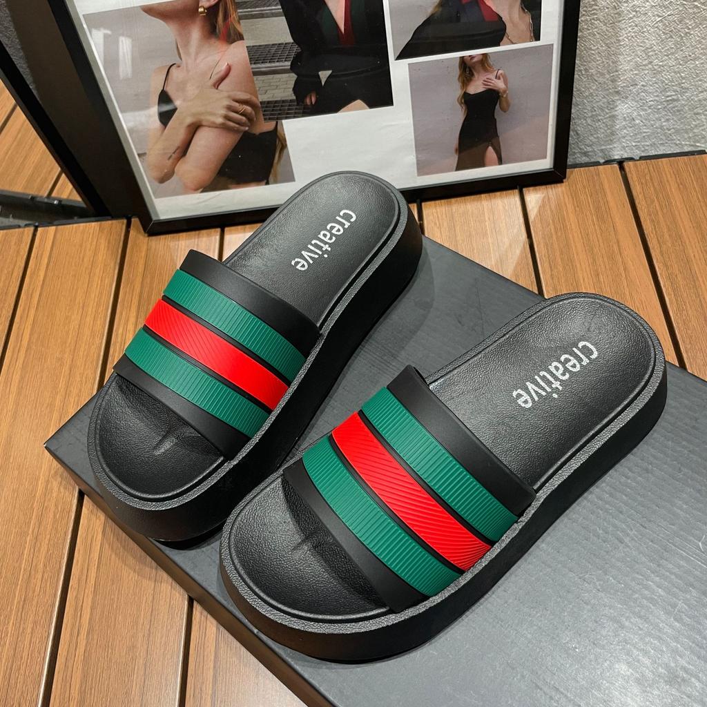 Slippers for Women's Household Summer Thick-soled One-word Cool Slippers Bathroom Non-slip Bath Slippers Couple Beach Shoes Outer Wear