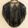 Women 1920s Sequined Shawl with Tassels Beaded Pearl Fringe Sheer Mesh Wraps Gatsby Flapper Bolero Cape Cover Up