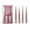 4pcs/set Stainless Steel Eyebrow Tweezers Point Tip/Slant Tip/Flat Tip Hair Removal Makeup Tool Kits With Bag
