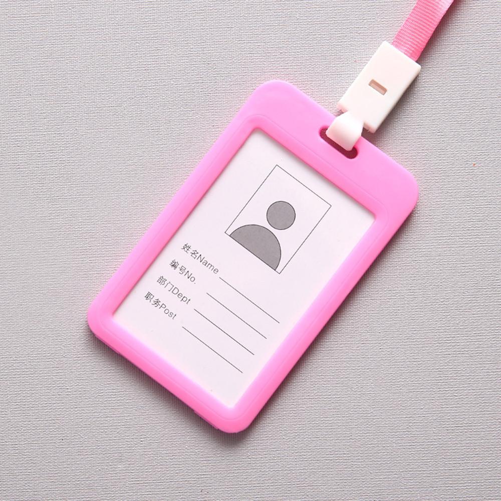 Portable Colorful Employee Plastic ID Card Holder Name Tag Lanyard Neck Strap