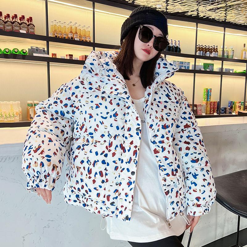 Fashionable Short Winter Cotton Jacket for Women - Loose Fit Bread Coat with Floral Patterns