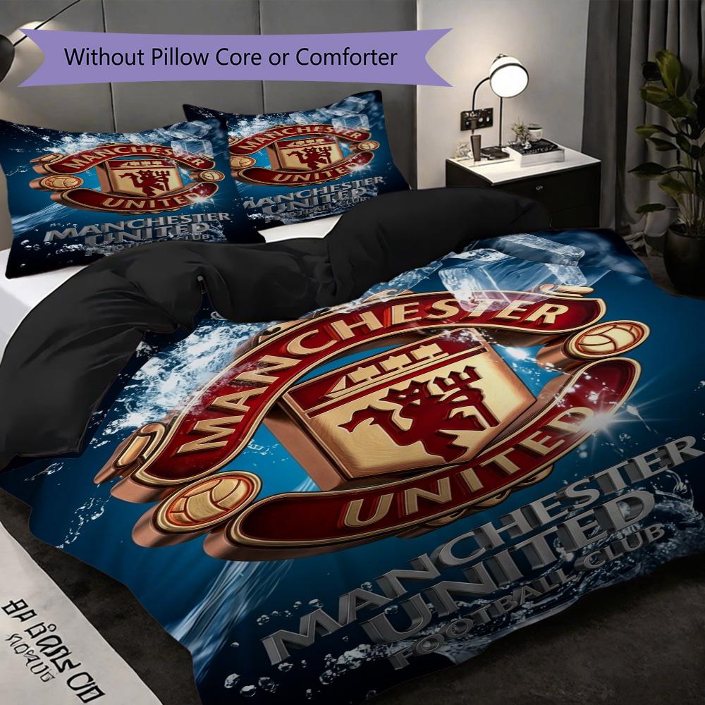Manchester Heritage Emblem Three-piece set (1 * duvet cover + 2 * pillowcase, without core) 2D Flat Duvet cover and pillowcase Christmas birthday gift