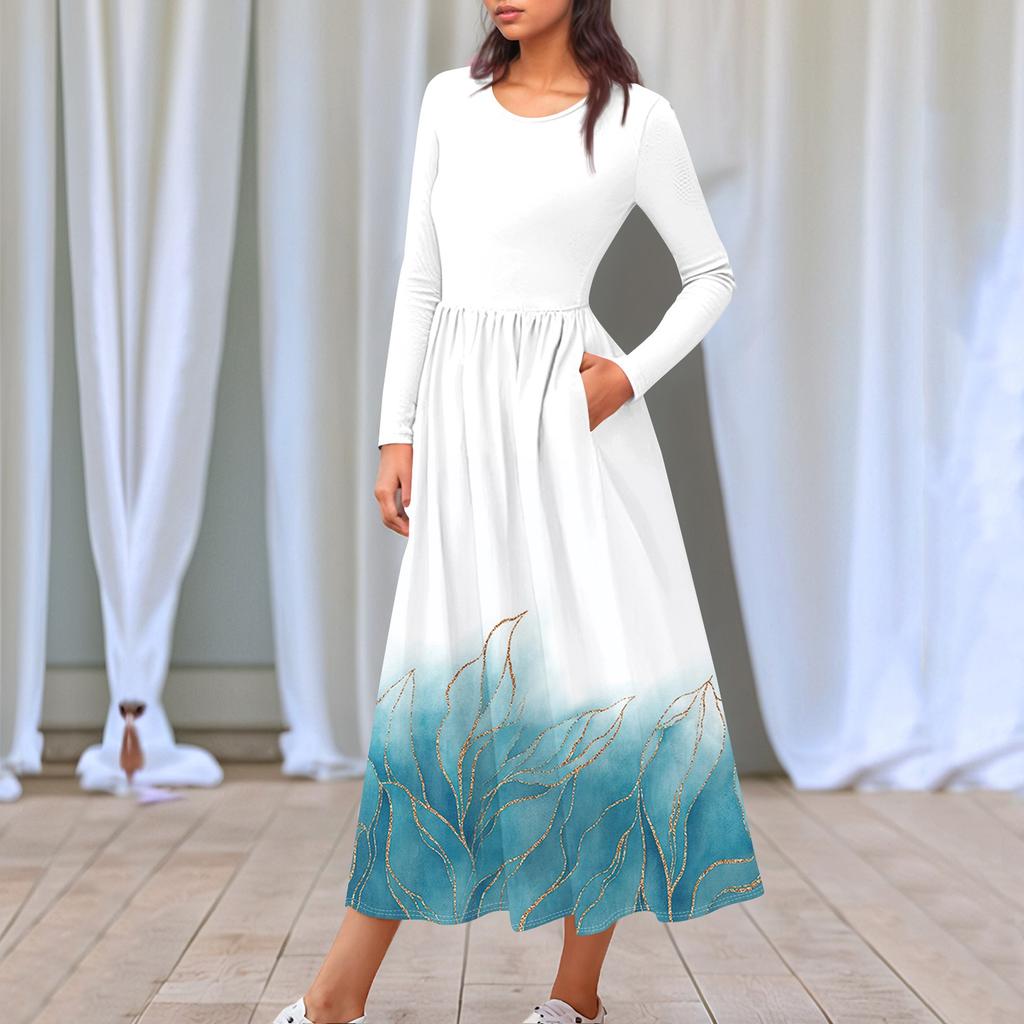 Женские повседневные модные длинные платья с графическим принтом и длинным рукавом, осень