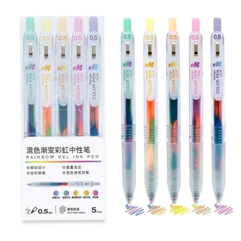 0.5mm Gel Pen Sets Retractable 5pcs Color Japanese Pen Quick-Drying for Writing Drawing Scrapbooks Journals School Stationery