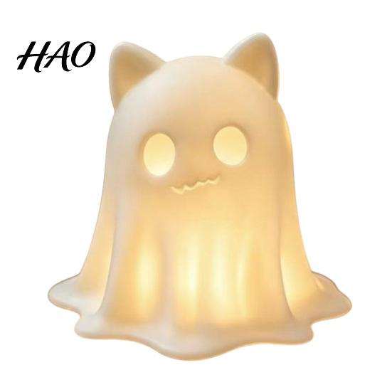 Spooky Halloween Home Decor 3D Printed Ghost Cat Candle Holder, Figurine Gift for Lovers with Warm Light Tabletop Party Decoration Small Prop