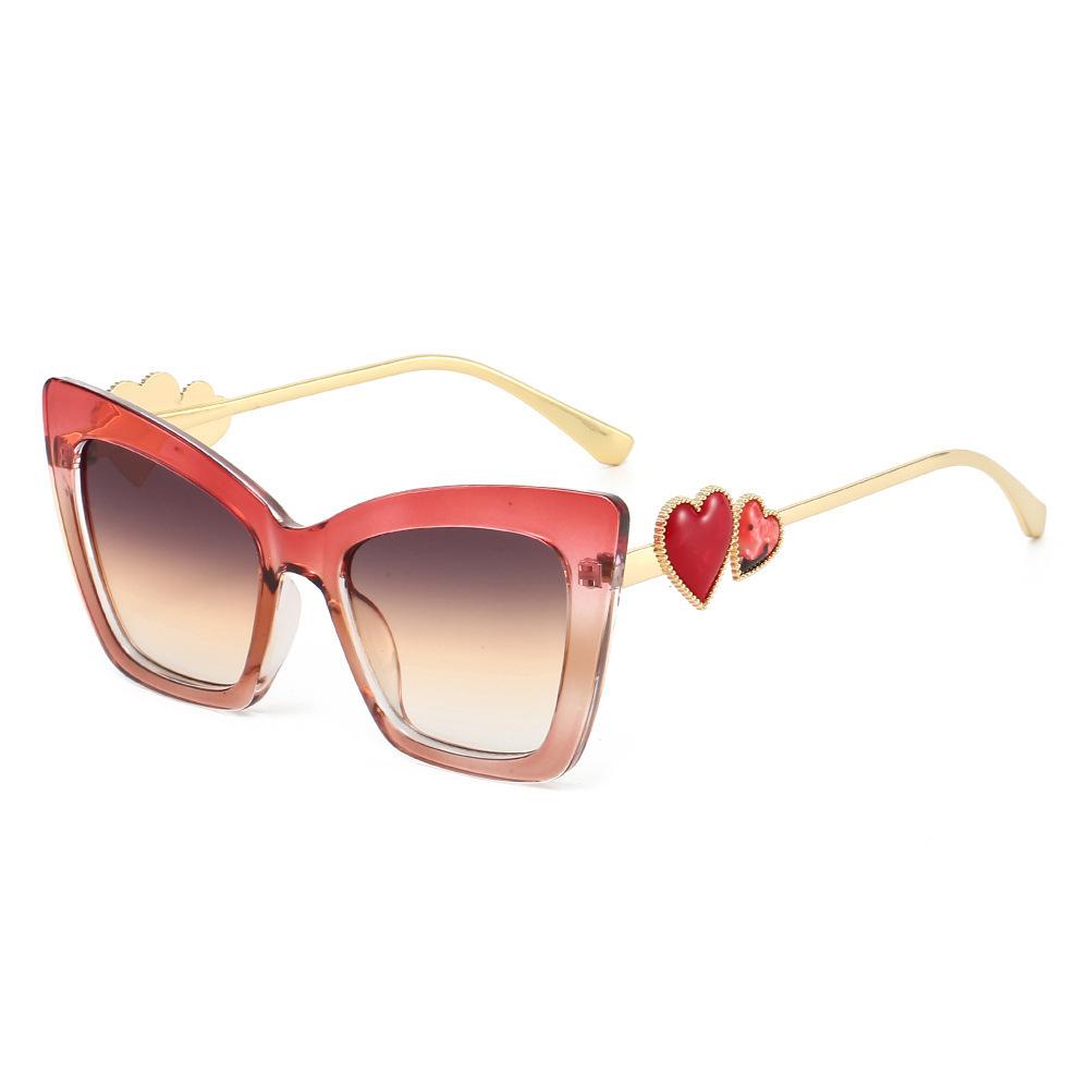 New fashion double heart cat eye large frame sunglasses ins personalized casual versatile outdoor UV protection sunglasses tide