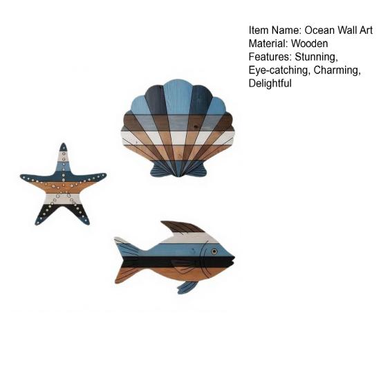 3 шт. Деревянная Рыба Ракушка Морская Звезда Пляжное Настенное Украшение Рустикальное Морское Украшение для Домика у Озера Подвесная Скульптура Океанская Прибрежная Тема Настенное Искусство для Ванной Комнаты Спальни