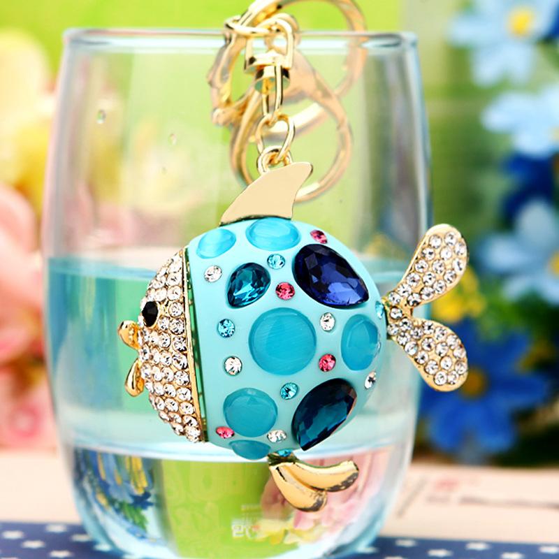 Turbot Fish Keychains Multicolour Enamel Crystal Fish Key Chains Holder Bag Pendant For Car Bag Charm