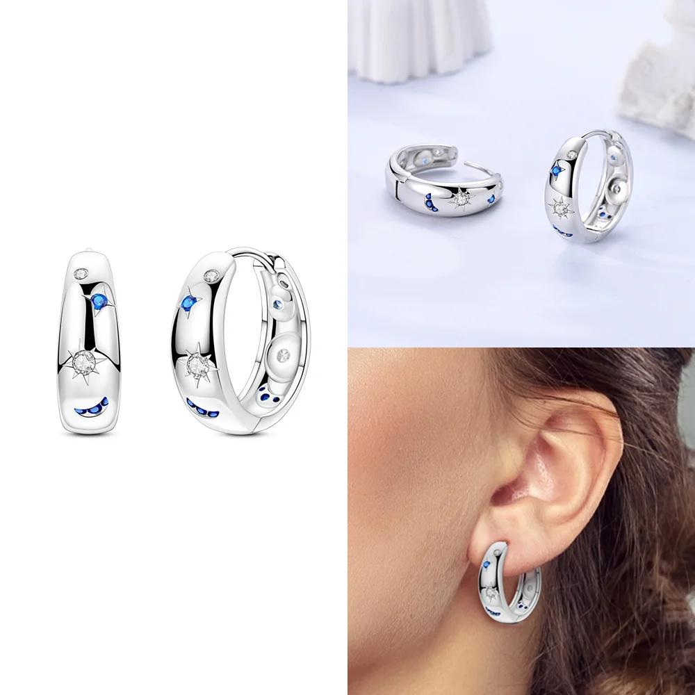 Charms 925 Silver Earrings Color Zircon Pink Bow Star Moon Shell Earrings Four-leaf Clover Woman's Accessory Jewelry