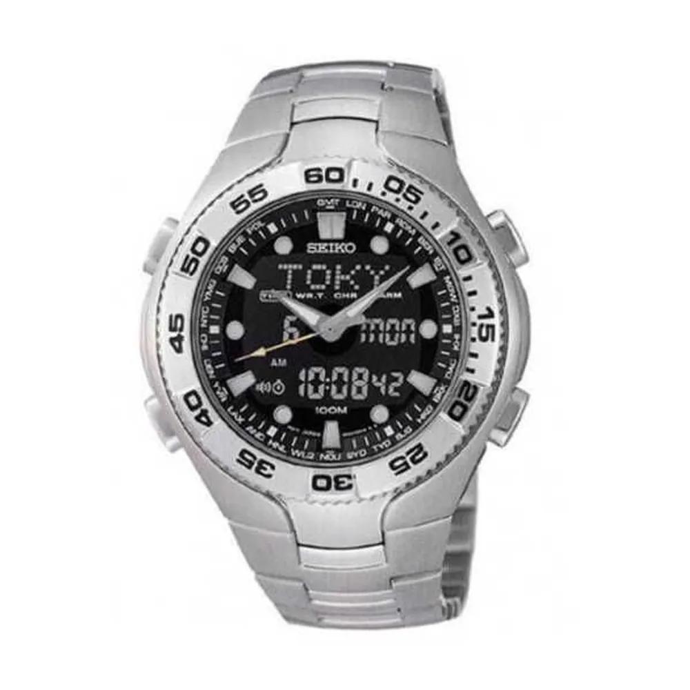 Seiko SNJ013P1 Sportura Anadigite Мировое время Мужские металлические часы