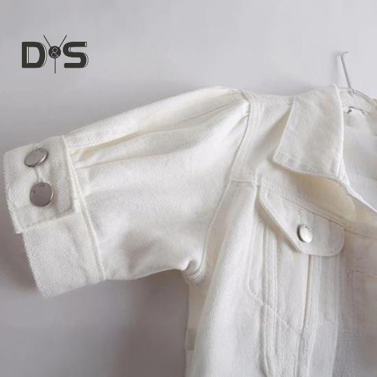 Women's Cropped Denim Jacket Short Sleeve Jean Jacket Lapel Button Down Trucker Coat Summer Casual White Thin Top