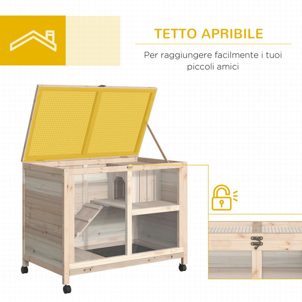 2-Tier Wooden Rabbit Hutch with House, Ramp and Pull-Out Tray, 91.5x53.3x73cm