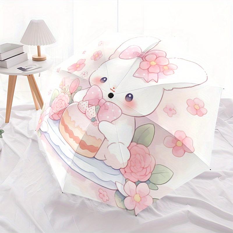 1pc Cake and Cute Bunny Automatic 3-Fold Fashion Umbrella Design, Cute Cartoon Pattern, Portable Outdoor Umbrella, Perfect, Holiday Gift for Disney fa