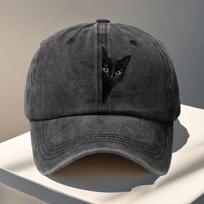 Женская Бейсболка с выглядывающим Черным Котом Регулируемая Кепка Snapback Легкая Нерастягивающаяся Посадка Подходит для Любого Сезона