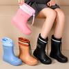 Rain shoes women's outer wear medium tube elastic mouth rain boots flat bottom work nonslip female students sea shoes