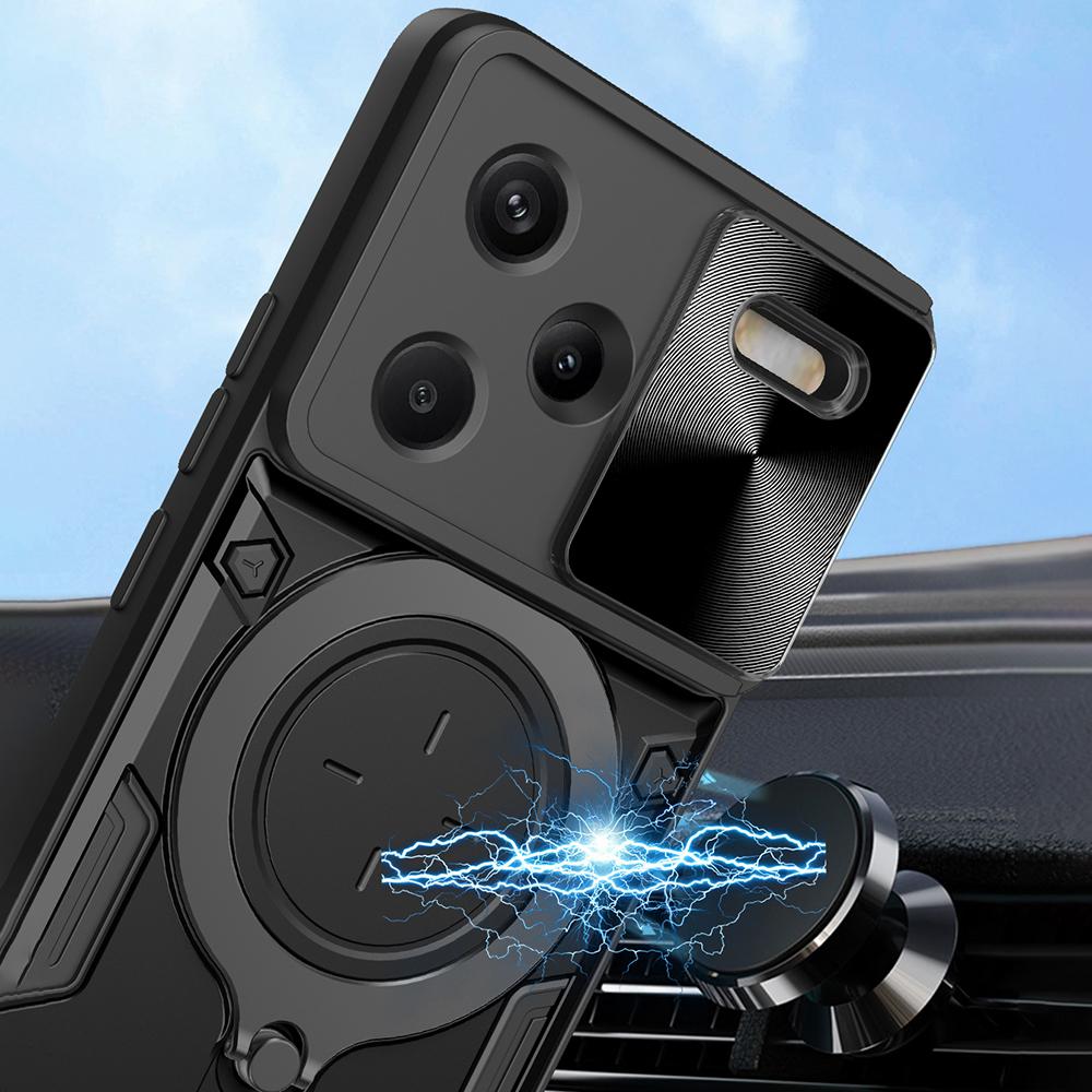 Чехол Funda для Redmi Note 13 / 13 Pro Plus 5G Чехол для Xiaomi Redmi Note 13 Pro 4G Чехол со шторкой для камеры Бронированный чехол с магнитным кольцом и подставкой