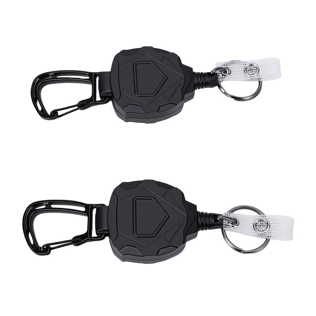 2PCS Retractable Keychain Lost Proof High Elasticity Steel Cable Backpack Key Retractor For Outdoor Hiking Black