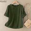 Women Summer Round Neck Short Sleeve Casual Blouse