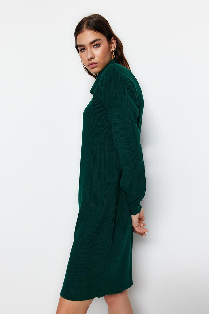 Women's Dress New Season Fashion Emerald Green Mini Knitwear Turtleneck Dress