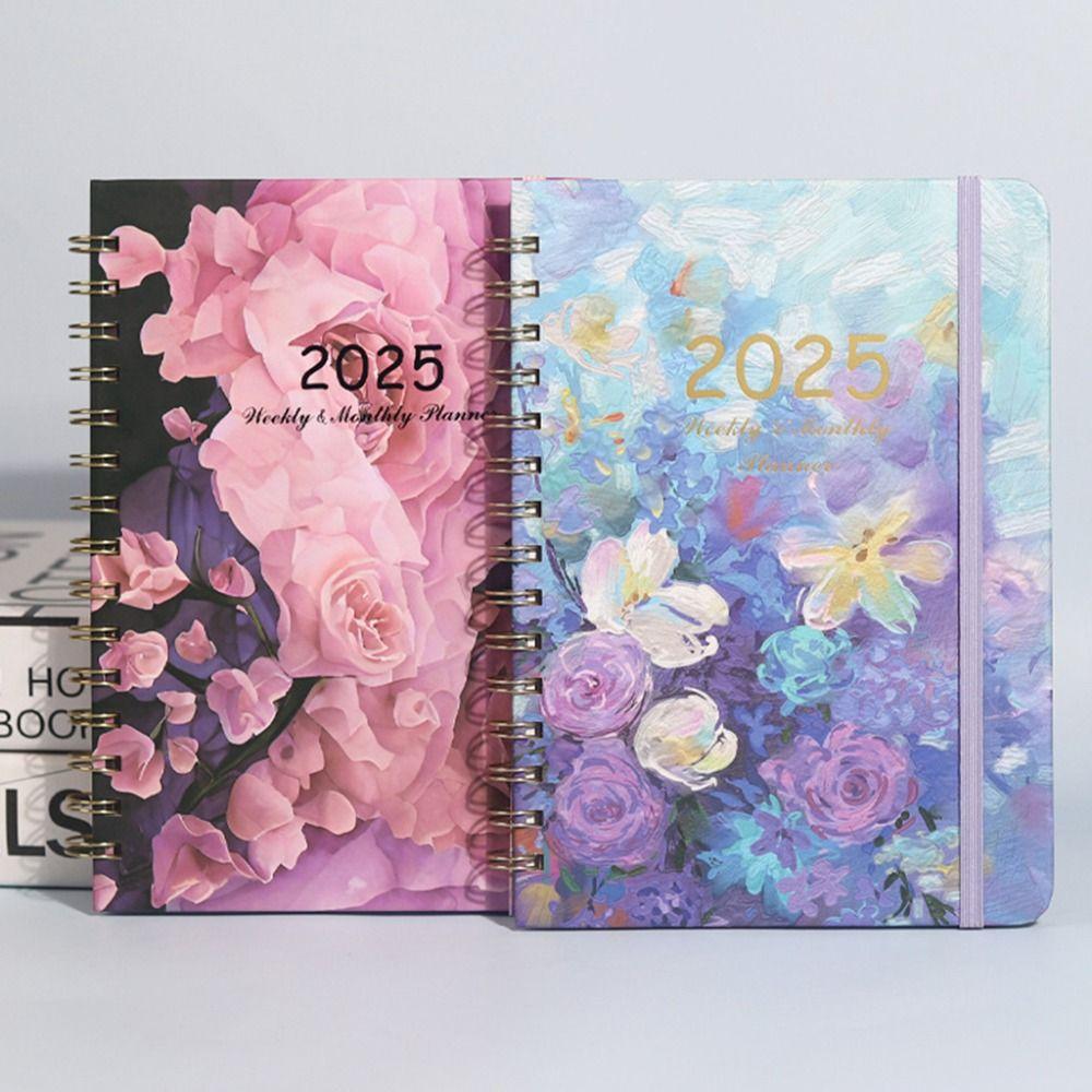 A5 2025 Agenda Planner Notebook Floral Paper 365 Days Notepad 140 Pages Simple 12 Months Planner Notebook Daily Planner