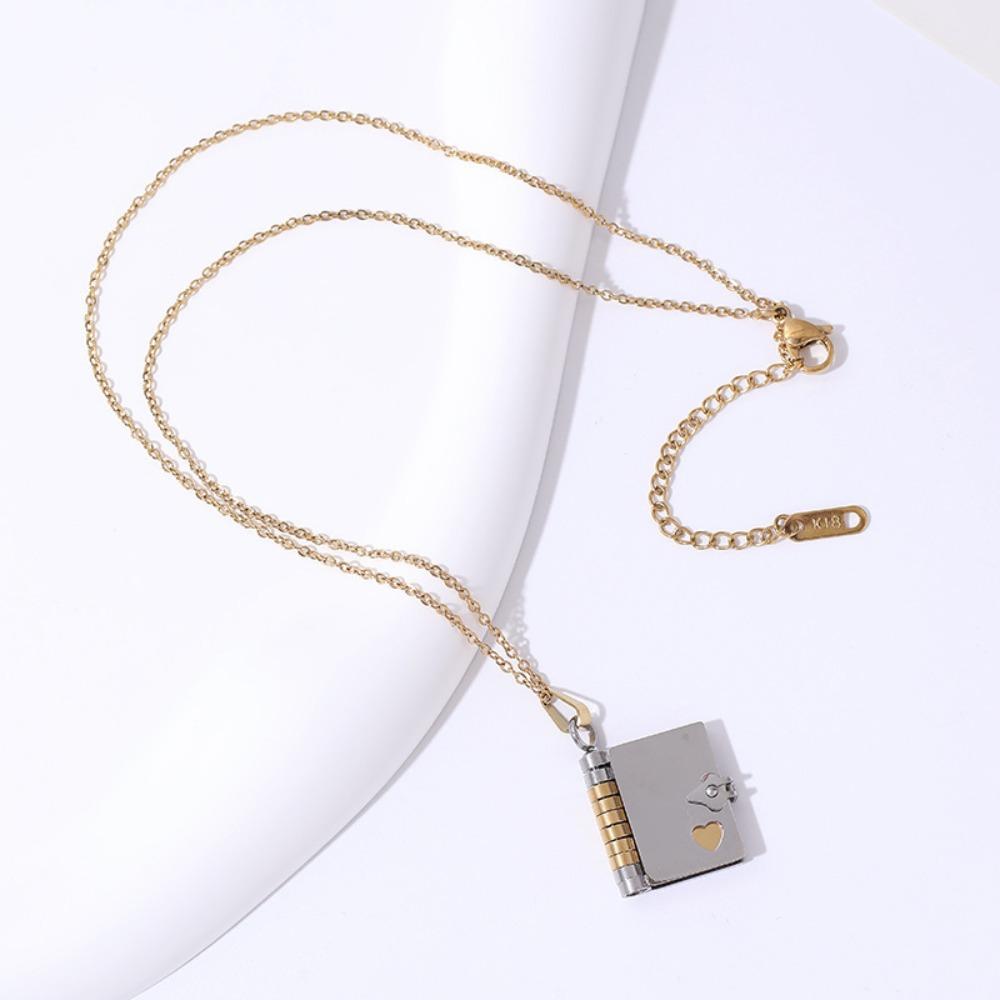 Titanium Steel Couple Book Necklace Handmade Couple Text Locket Jewelry Accessories