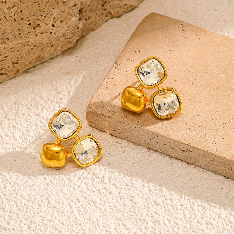 Retro Zircon Earrings Fashion 18k Gold-plated Stainless Steel Earrings Simple Jewelry for Women