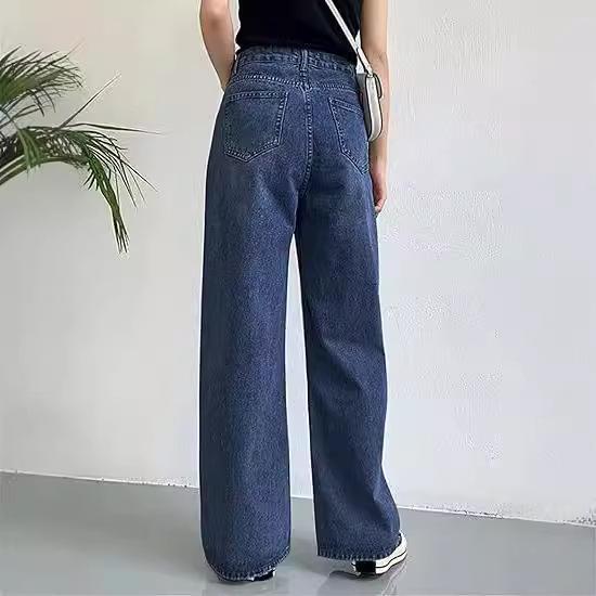 European and American thin high-waisted non-elastic jeans women