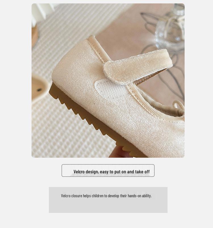 Корейские туфли-принцессы для девочек - Весна/Осень, Бархатные балетки с бантом