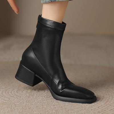 Микрофибра Осенне-зимняя обувь Толстый средний каблук Размер 43 Ботинки челси Молния Ботильоны