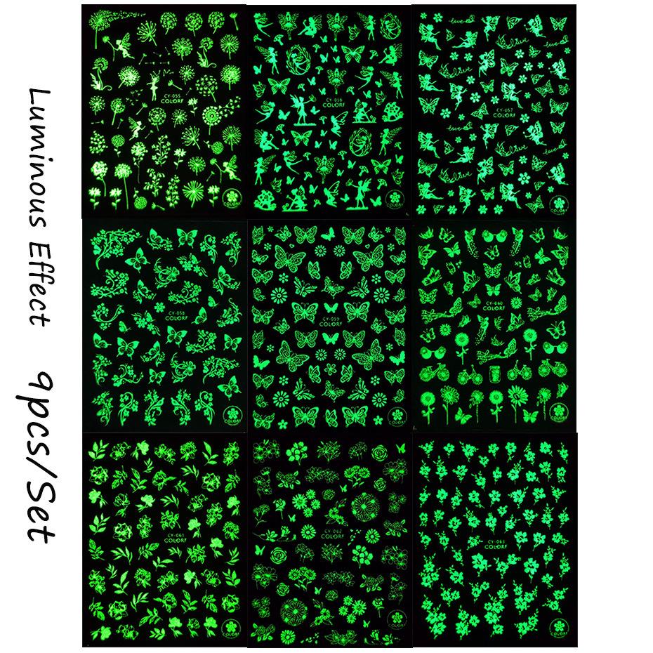 Nail Art Sticker Set Spring And Summer Luminous Butterfly Natural Dandelion Flower Nail Back Adhesive Sticker