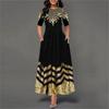 Women's Midi Sleeve Printed Long O-Neck Elegant Vintage Dresses