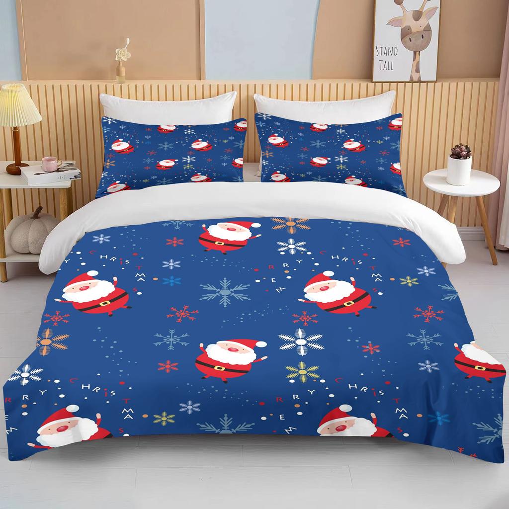 Рождественский пододеяльник односпальный для мальчика и девочки с рисунком снеговика Санта-Клауса, синий комплект постельного белья из полиэстера с рождественской елкой, пододеяльник